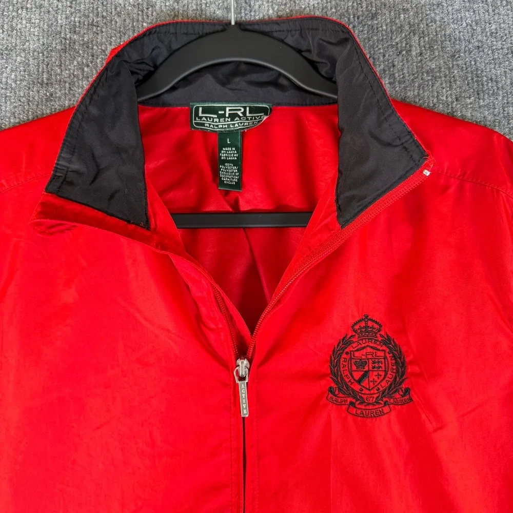 Lauren Active Ralph Lauren Red Windbreaker Womens Large Full Zip Crest #3230